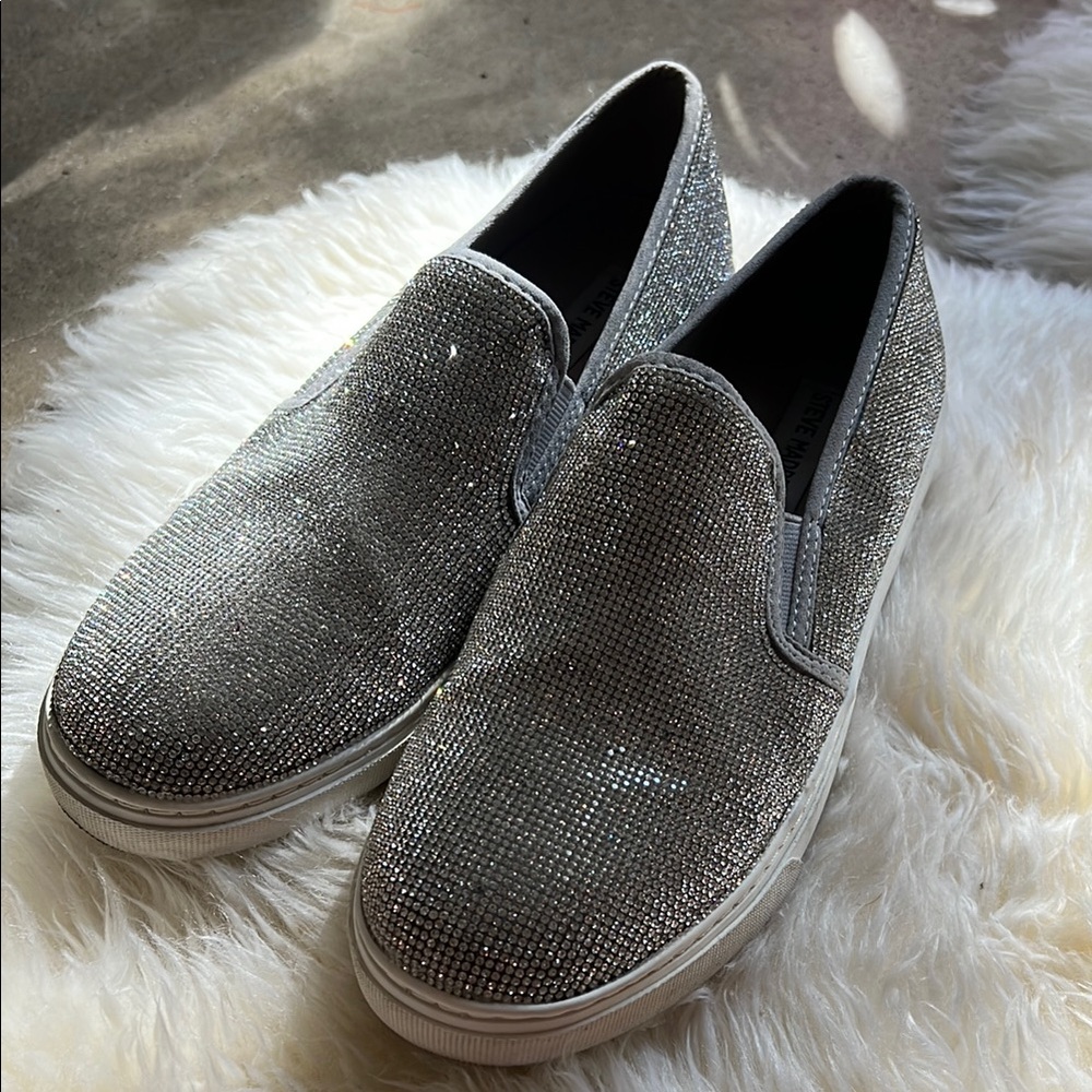 Silver Rhinestone Slip-On Sneakers